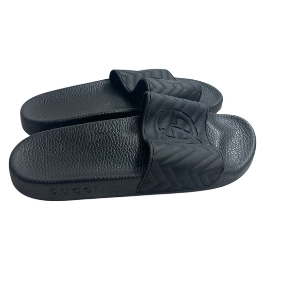 GUCCI Double G Matelassé Slide Sandals in Black / US Men’s 5.5 / Women’s 9